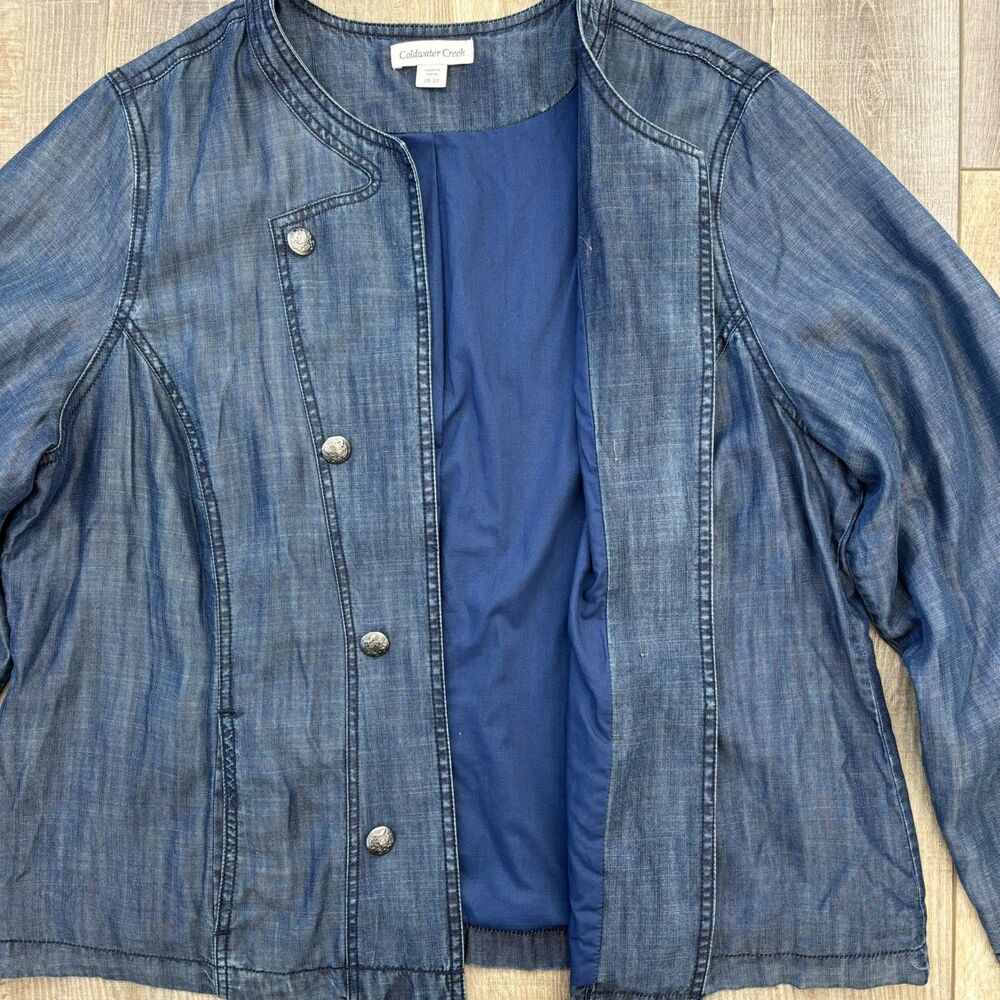 Coldwater Creek Women Chambray Denim Jacket Size 20-22 Spring Military Chic Blue - Picture 11 of 13